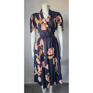 Bel Kazan La Vie En Rose black pink floral midi dress S